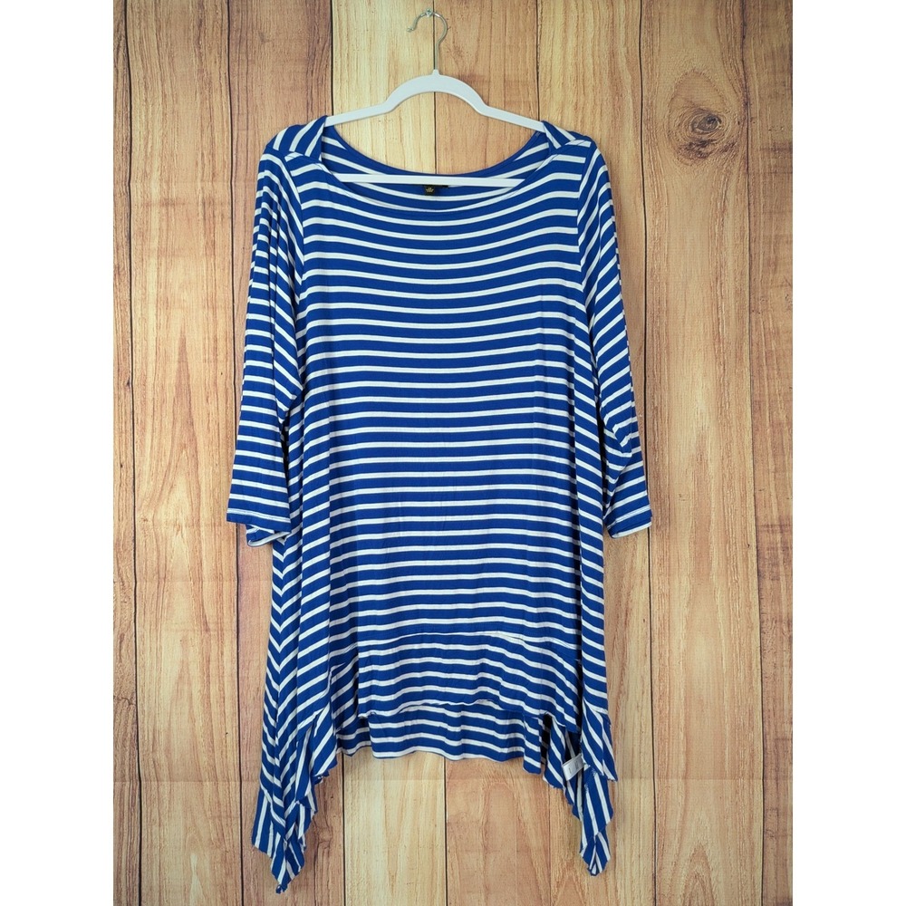 Cupio Womens Blue White‎ Striped Asymmetrical Tunic Top Plus Size 1X